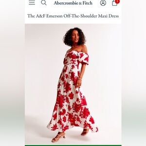 NWT Abercrombie Emerson Off-Shoulder Maxi Dress - Red and White floral